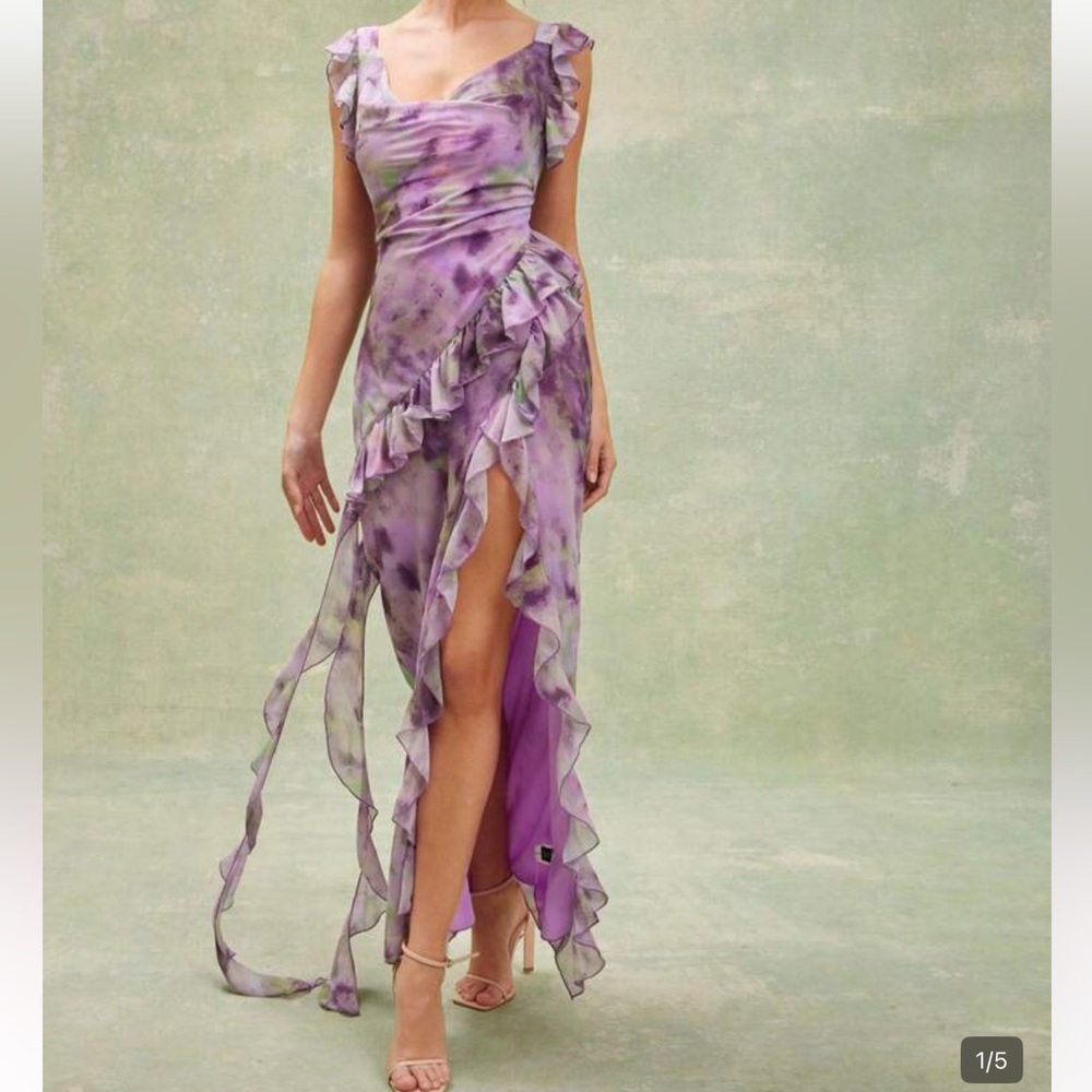Asymmetrical Lavender Ruffle Maxi Dress - Women